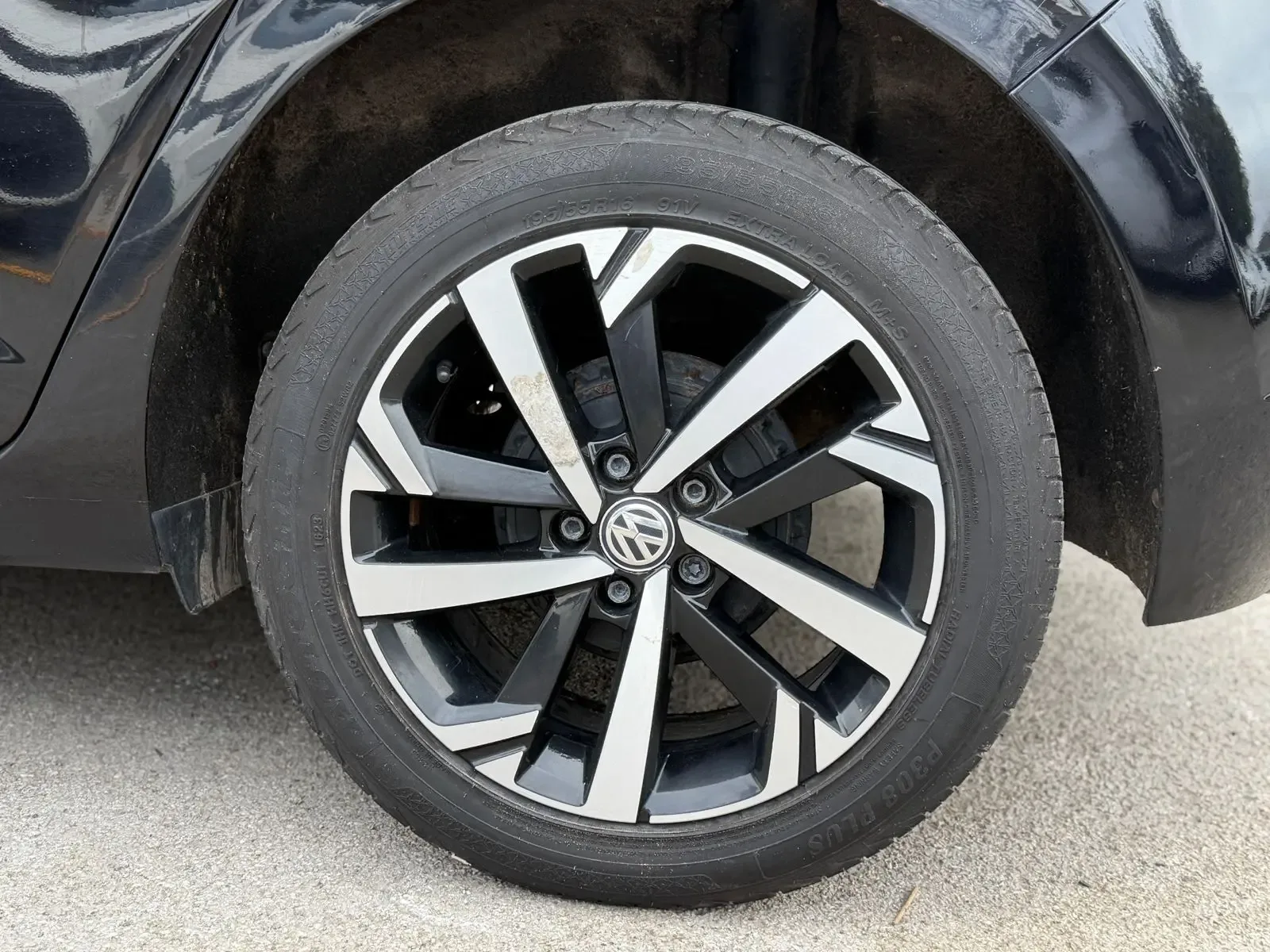 Front genuine Volkswagen alloy wheel and tyre on the Polo Beats