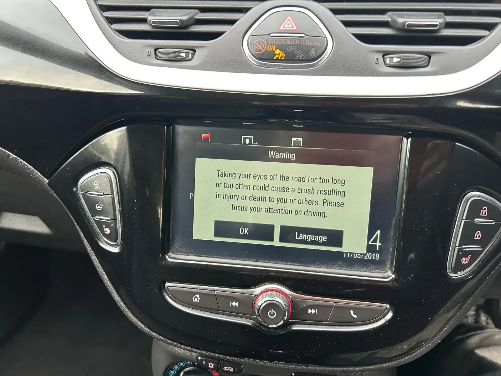 Vauxhall Corsa infotainment screen and centre console