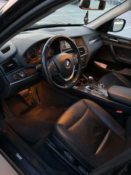 Driver cockpit with black leather seats