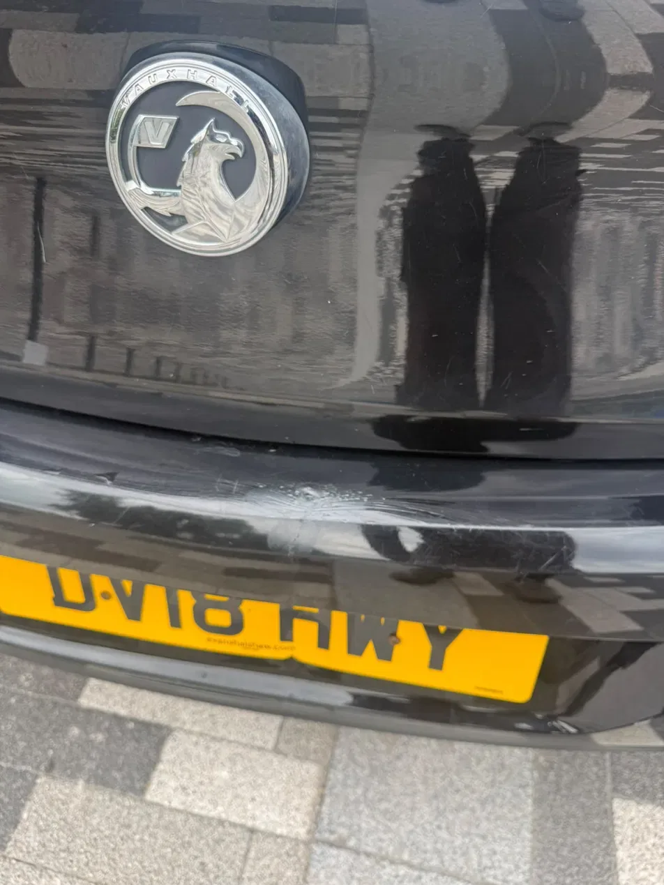Rear Vauxhall badge and number plate